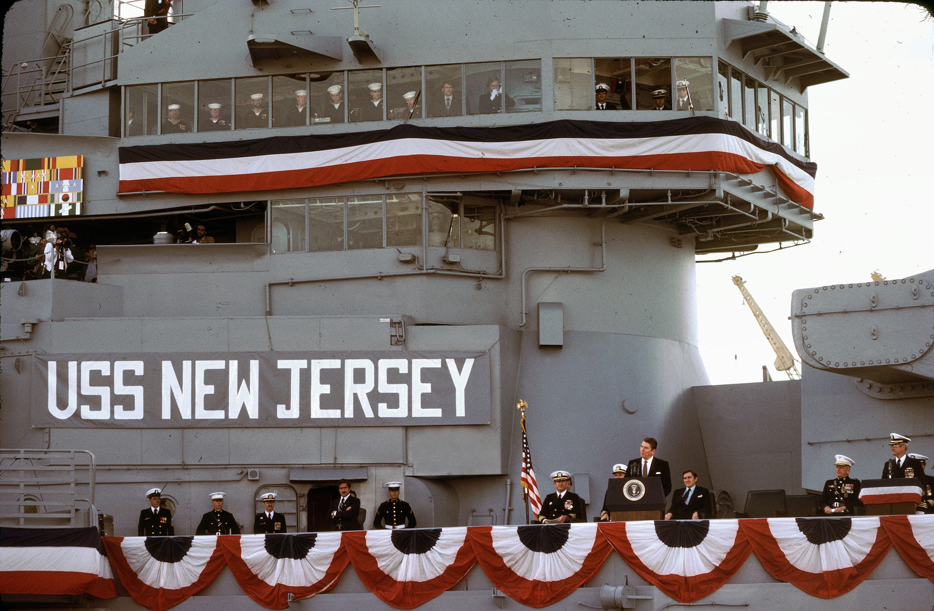 Ronald Reagan recommissions the USS New Jersey.