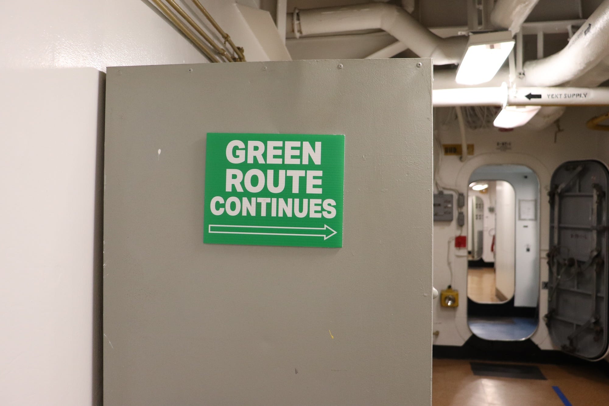 The green tour route on board the USS New Jersey.