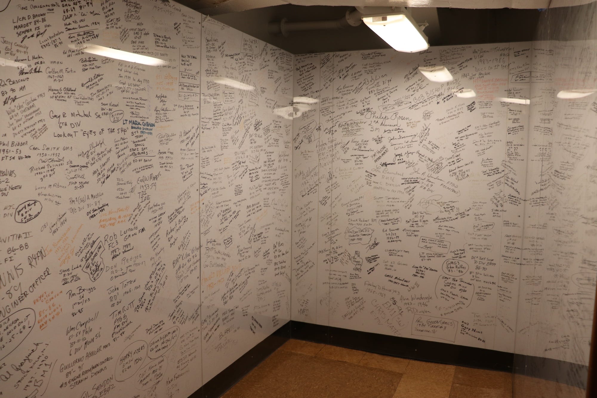 The signing wall on board the USS New Jersey.