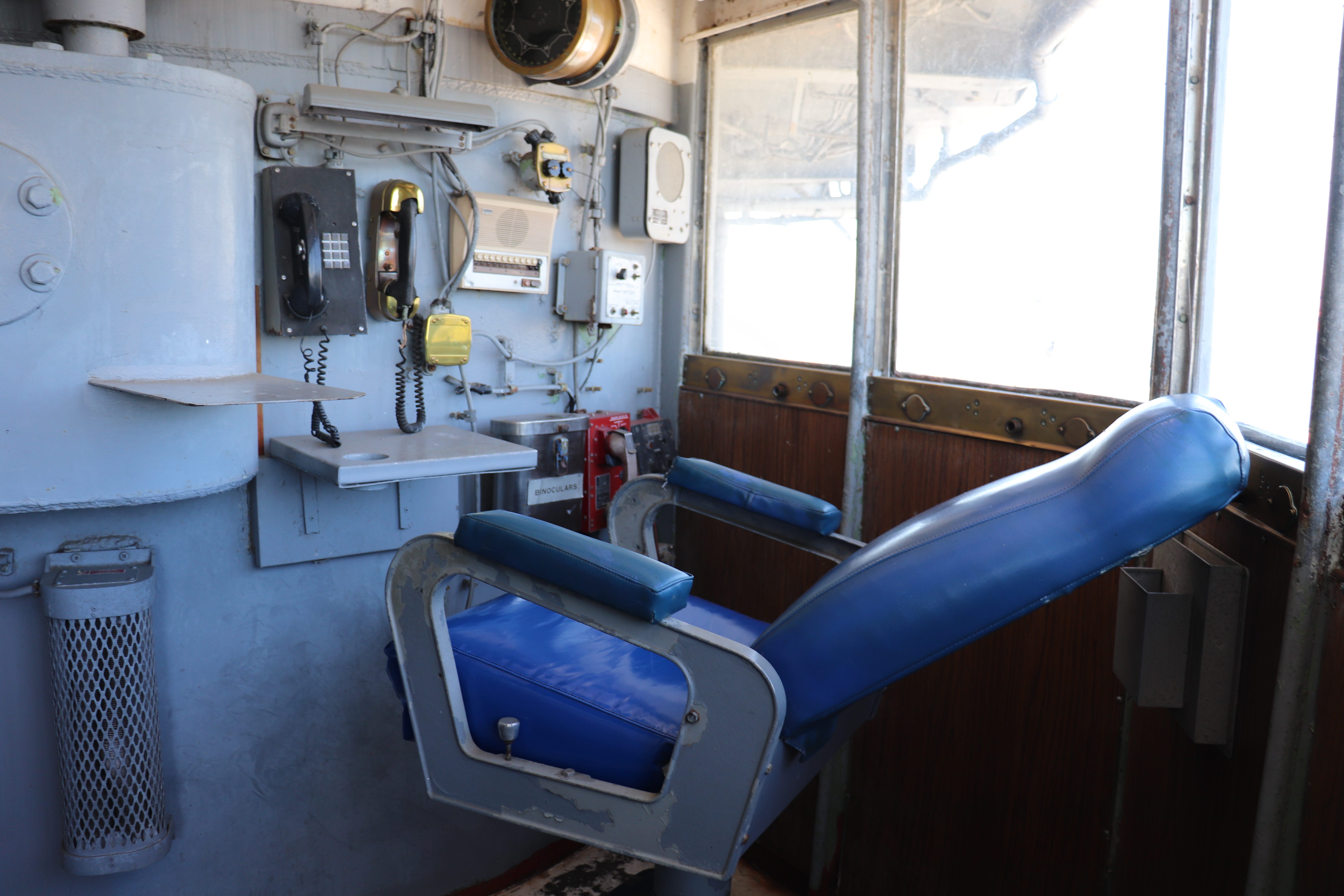 A chair in the admiral's bridge on board the USS New Jersey.