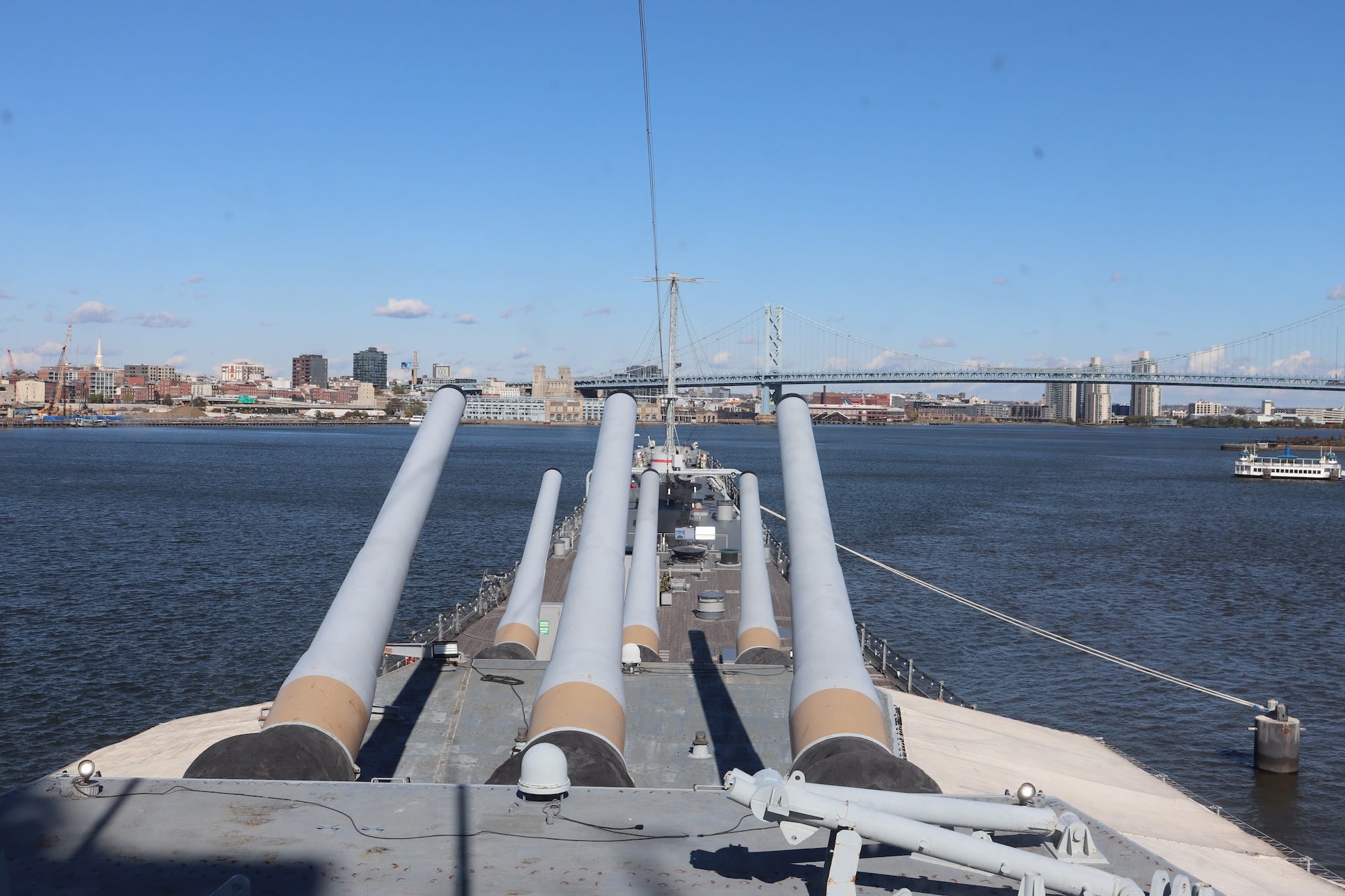 The view from the admiral's bridge on board the USS New Jersey.