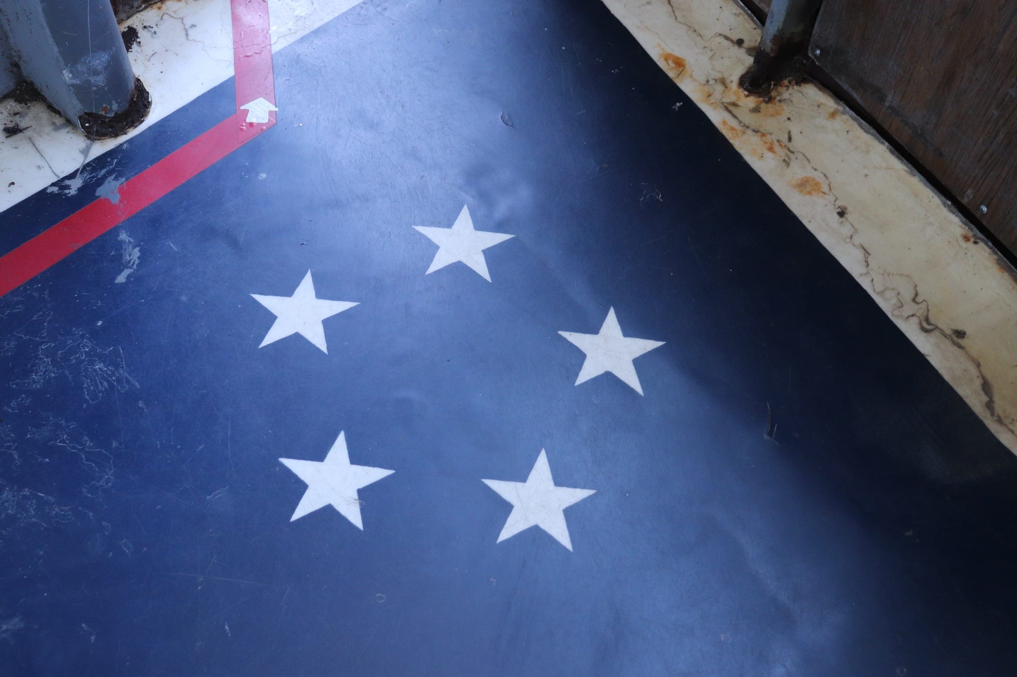 Five stars on the admiral's bridge on board the USS New Jersey.