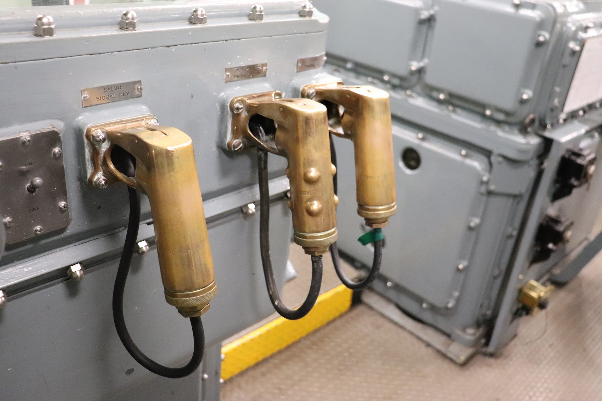Triggers for the 16-inch guns on the USS New Jersey.