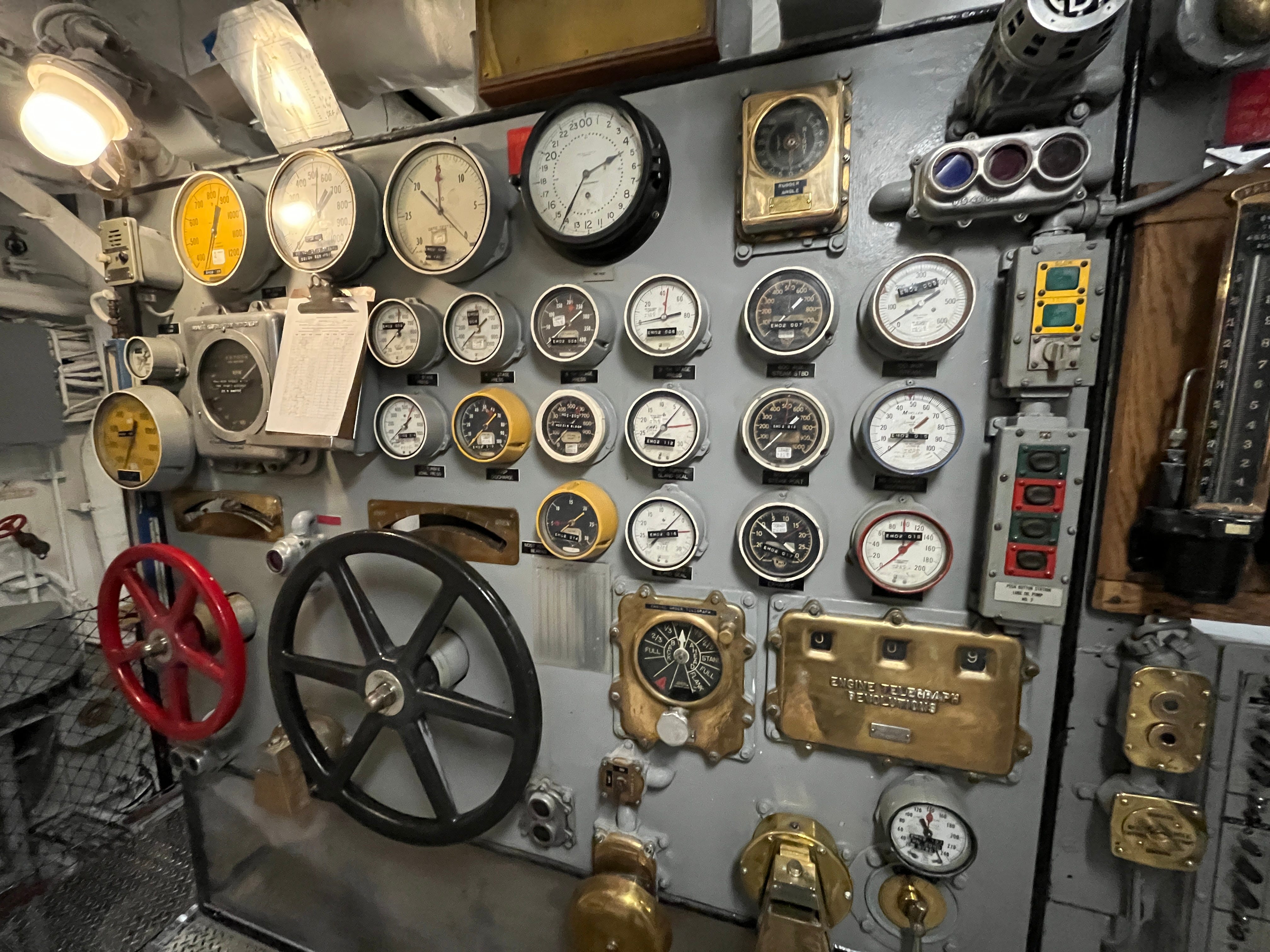 The throttle board on the USS New Jersey.