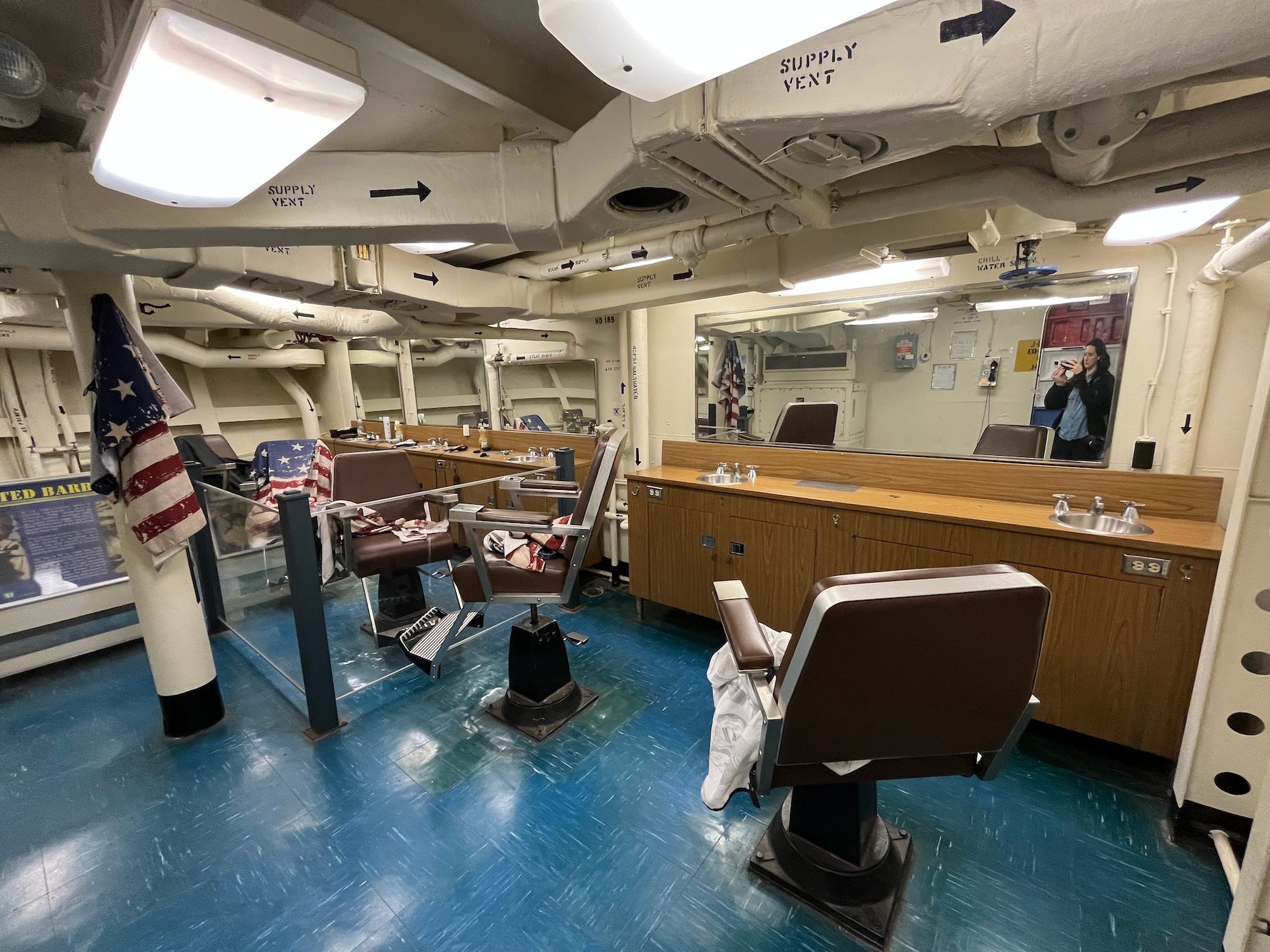 A barbershop on board the USS New Jersey.