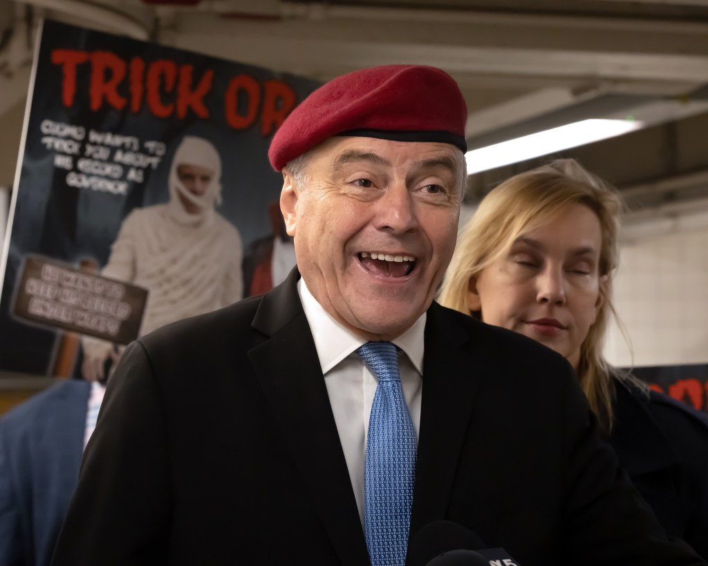 Curtis Sliwa campaigning on Halloween in NYC.