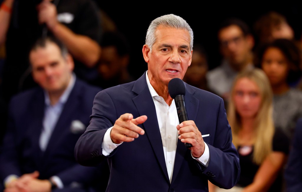 Republican Jack Ciattarelli responds to questions during a gubernatorial debate.
