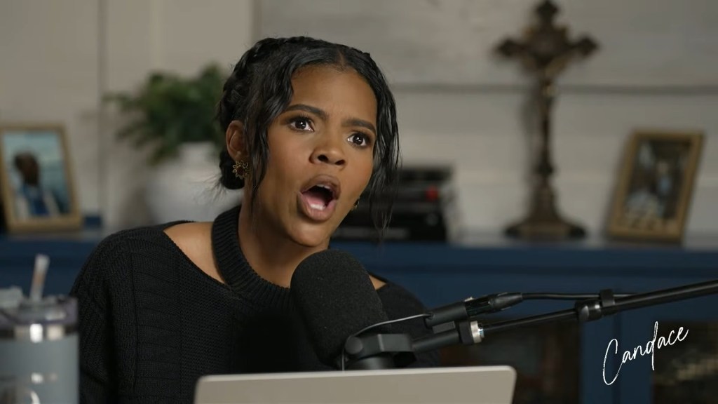 Candace Owens speaking into a microphone.