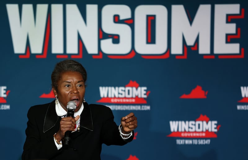 NEW BALTIMORE, VIRGINIA - OCTOBER 29: Republican gubernatorial candidate Winsome Earle-Sears speaks during a rally at the Buckland Farm Market on October 29, 2025 in New Baltimore, Virginia. Earle-Sears will face off against Virginia Democratic gubernatorial candidate, former Rep. Abigail Spanberger in the Commonwealth of Virginia’s off-year election for governor and other statewide offices on November 4. (Photo by Anna Moneymaker/Getty Images)