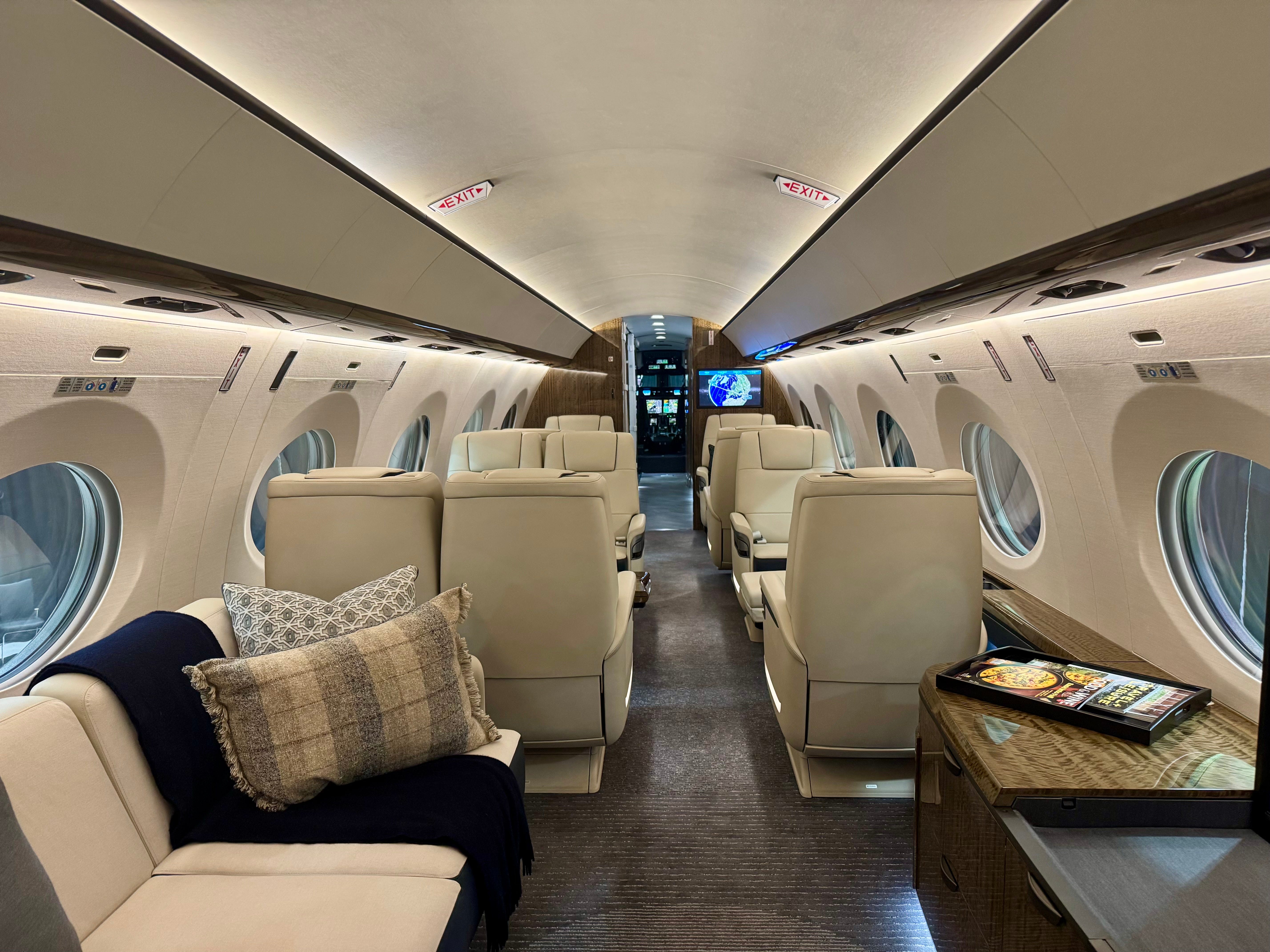 A view down the main cabin of the jet.
