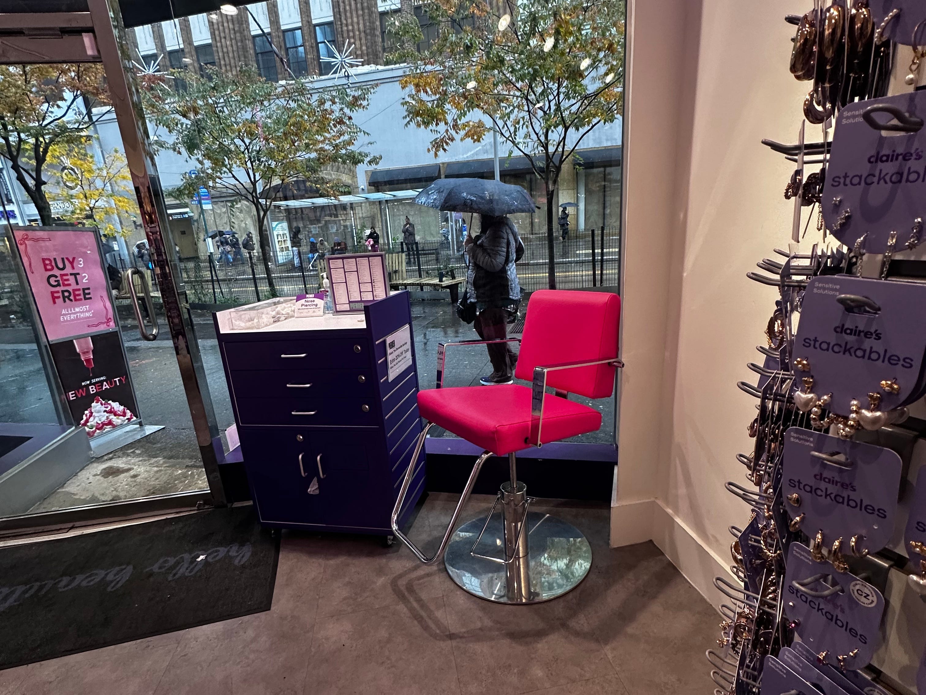 Claire's piercing station