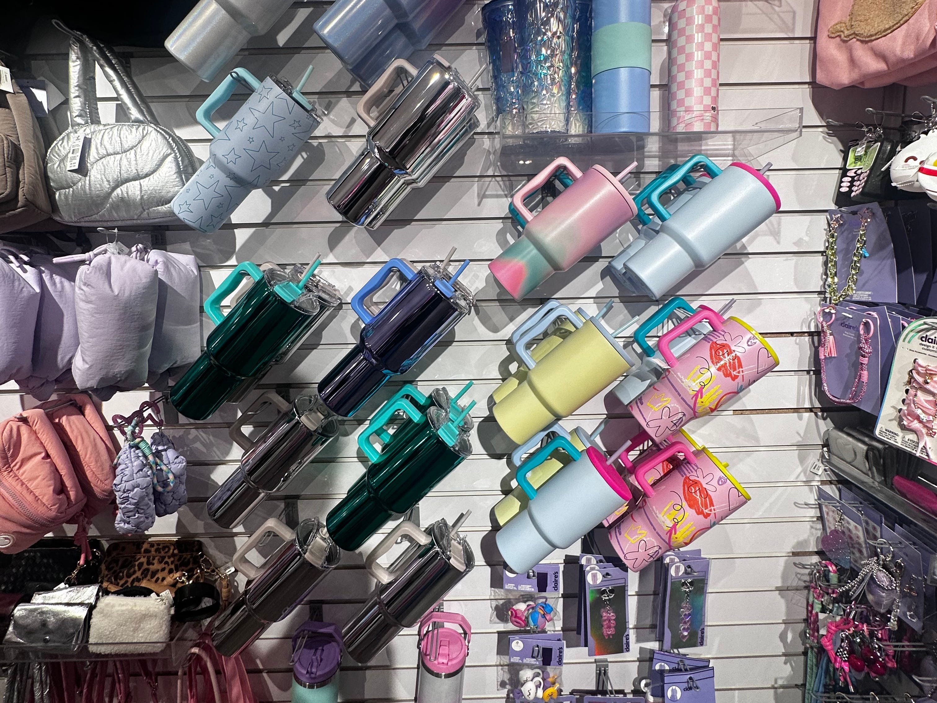 Tumbler cups on display