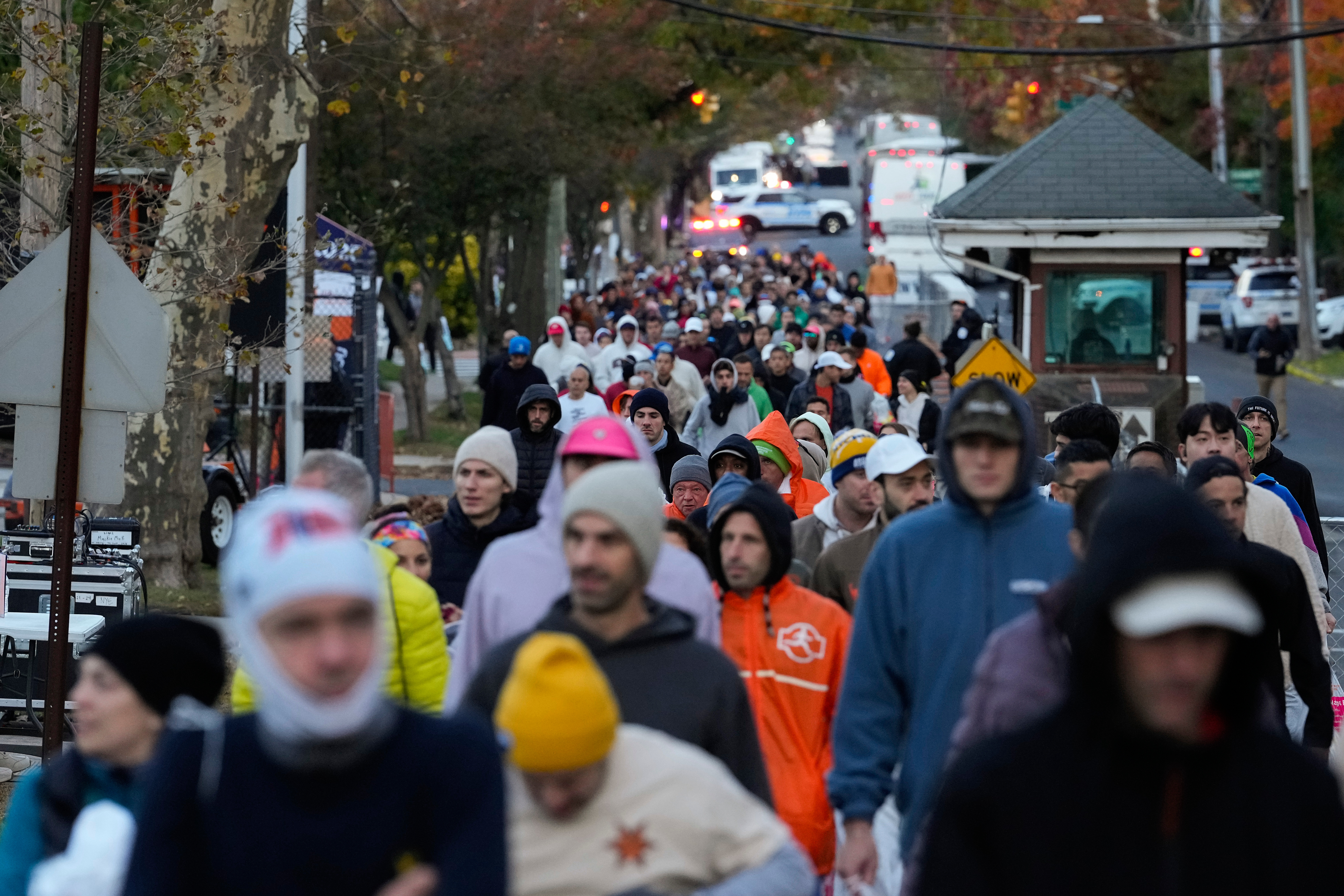 Runners arrive on Staten Island for the start of the New York City Marathon, Sunday, Nov. 2, 2025, in New York.