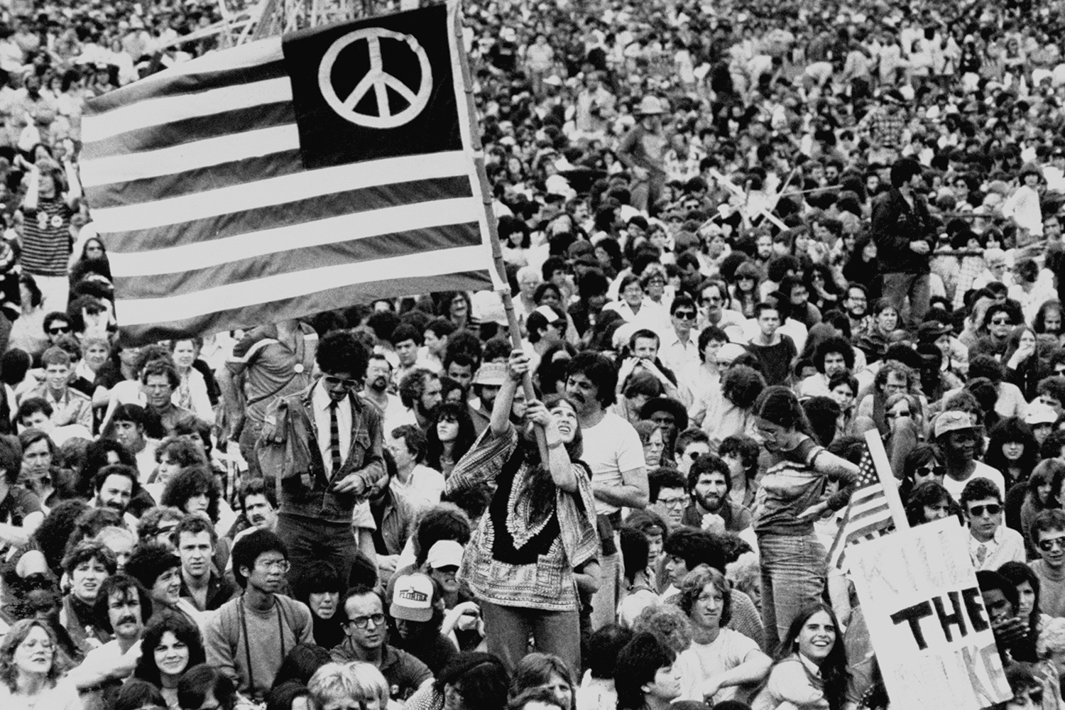 Crowds of people gather for an anti-nuclear demonstration in New York's Central Park on June 12, 1982.