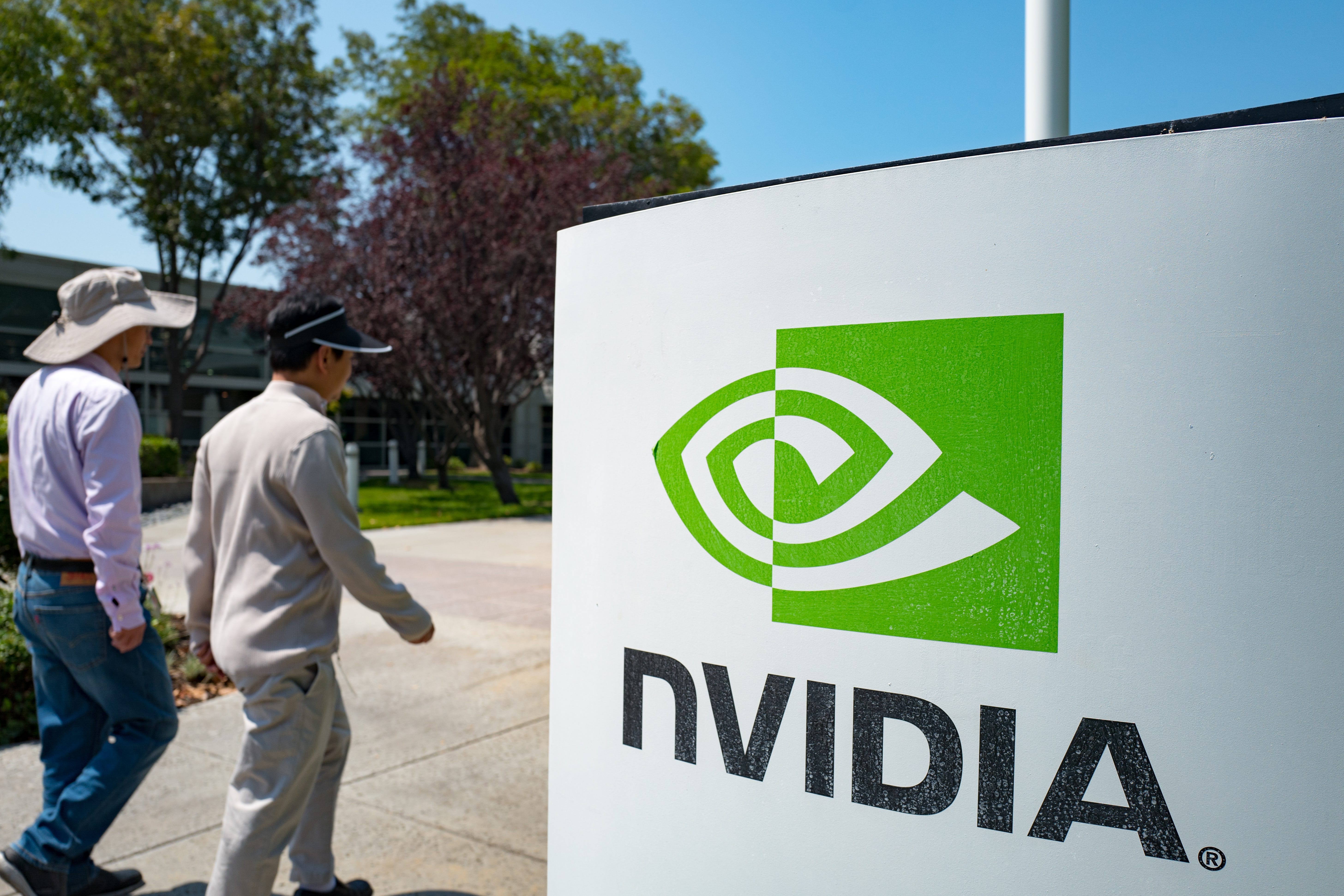 Men on Nvidia's campus in California.
