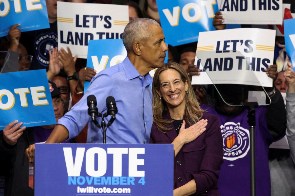 Former U.S. President Barack Obama campaigning with Democratic candidate for New Jersey Governor Mikie Sherrill.
