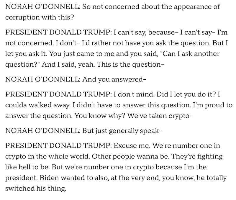 Transcript of Donald Trump's full 60 Minutes interview from the CBS website.