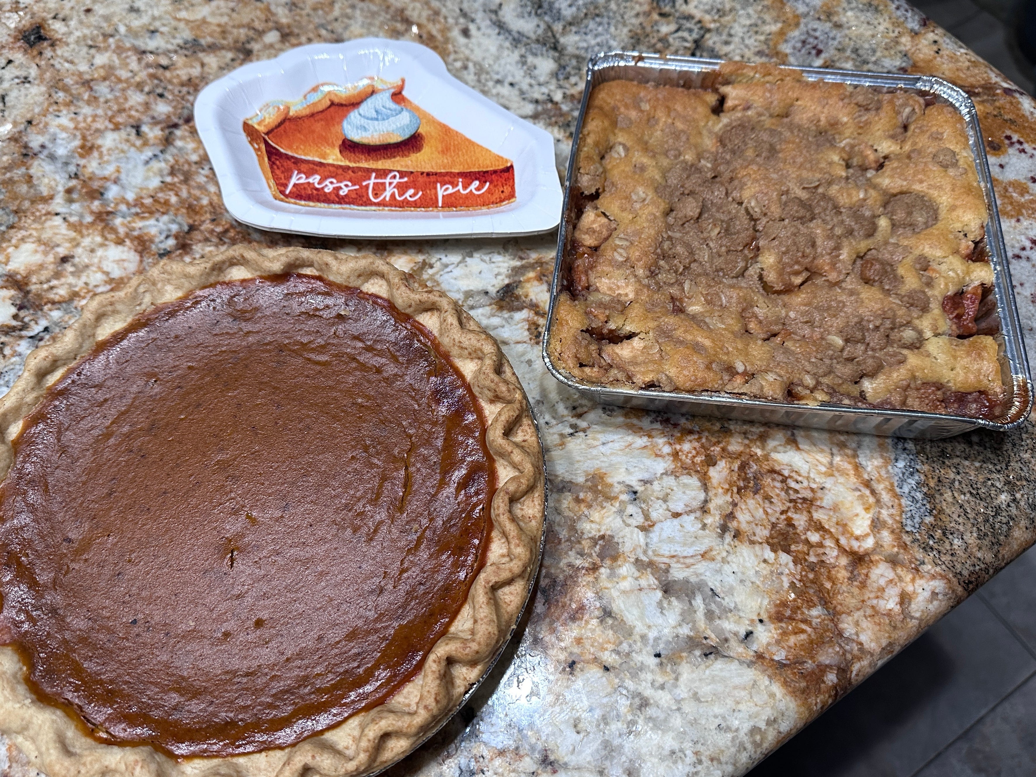 Pies sitting on counter