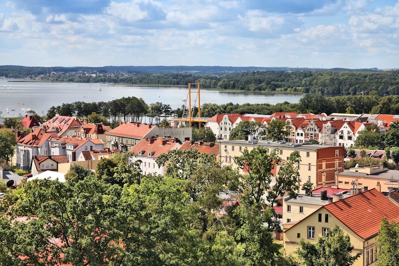 Gizycko, Poland - townscape with lake Niegocin. Lake region Masuria.