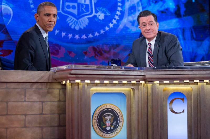 U.S. President Barack Obama, left, tapes Comedy Central's 
