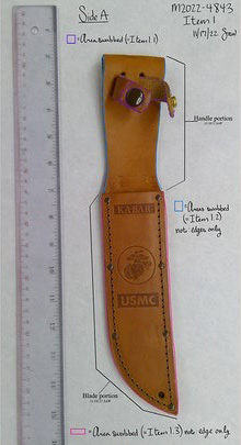 Idaho State Police have released images of the Ka-Bar knife sheath that Bryan Kohberger left behind at the University of Idaho crime scene