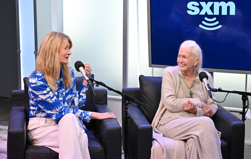 Laura Dern and her mother, Diane Ladd, then 87, inside SiriusXM Studios in 2023.