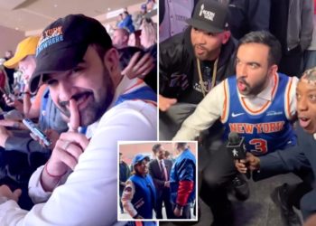 Zohran Mamdani poses as ‘cheap seats’ Knicks fan in cringefest political stunt with reporter, podcaster in tow