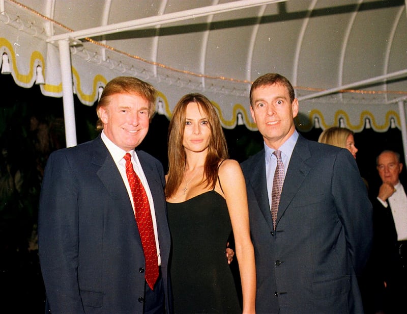 Trump with future wife Melania Knauss and Prince Andrew at Mar-a-Lago in 2000.