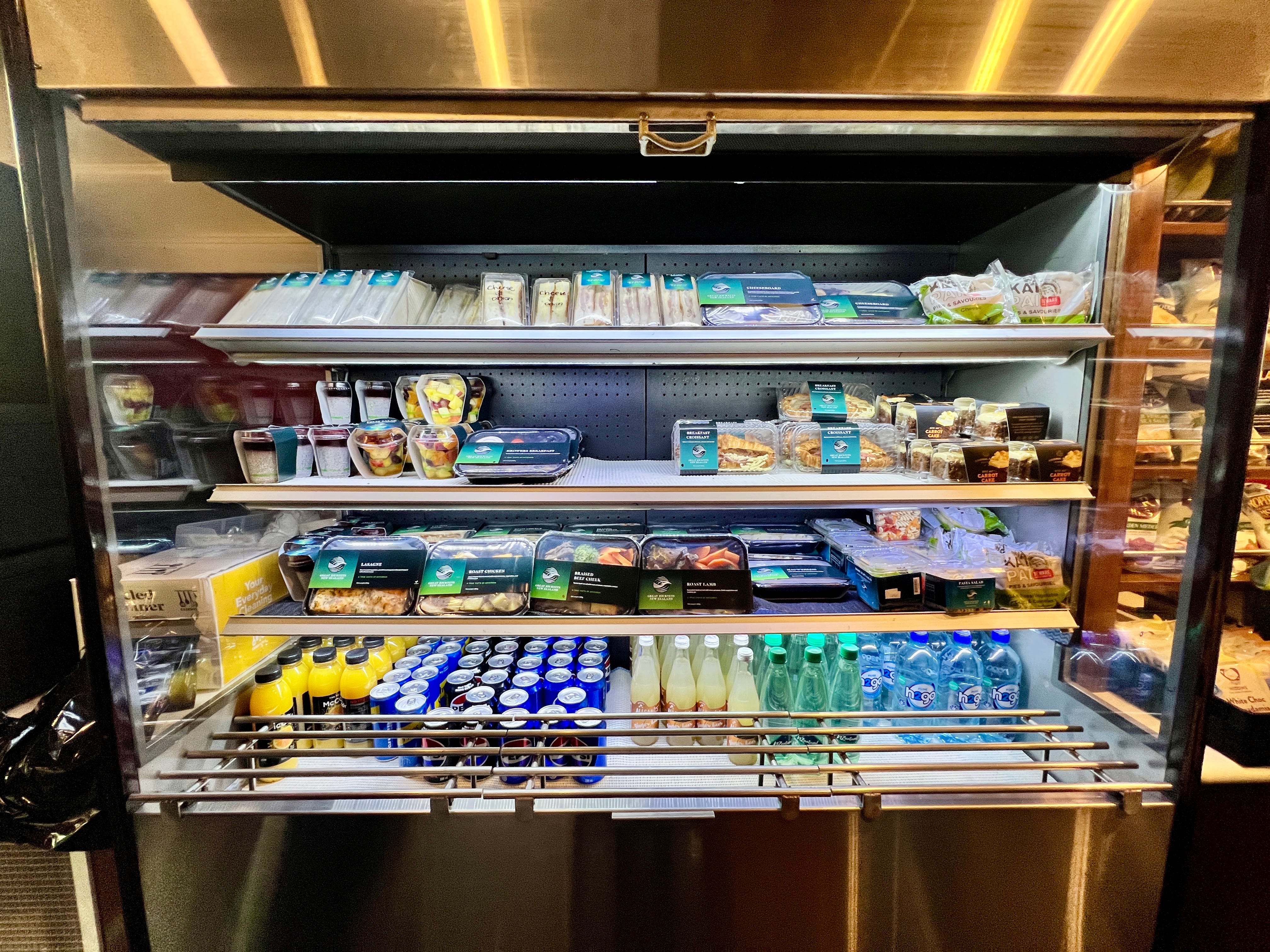 Cooler with prepackaged meals, drinks on train