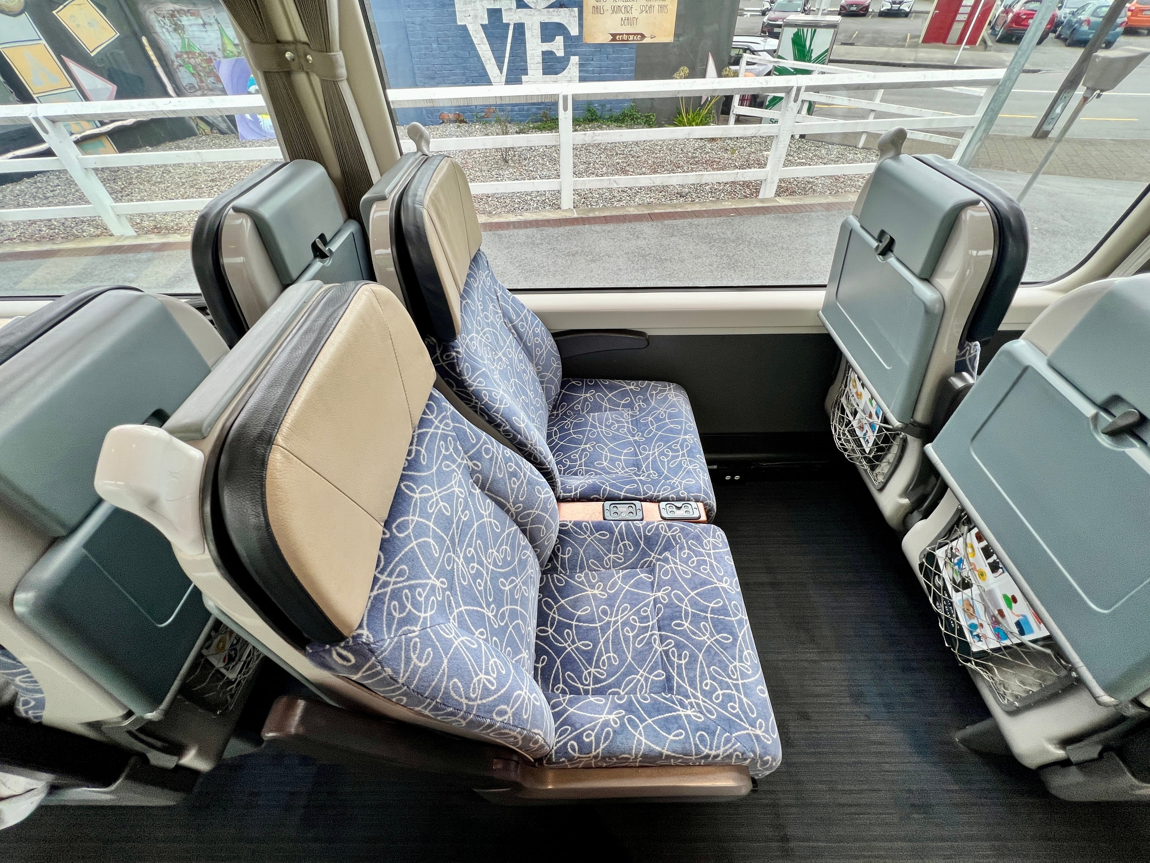 Row of two fabric seats on TranzAlpine train
