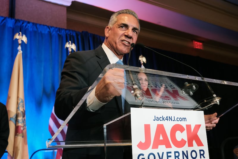 BRIDGEWATER, NEW JERSEY - NOVEMBER 02: New Jersey Republican gubernatorial candidate Jack Ciattarelli greets supporters in a hotel ballroom at his watch party on November 02, 2021 in Bridgewater, New Jersey. The race between Ciattarelli and his Democratic incumbent Phil Murphy was too close to call by the end of the night.
