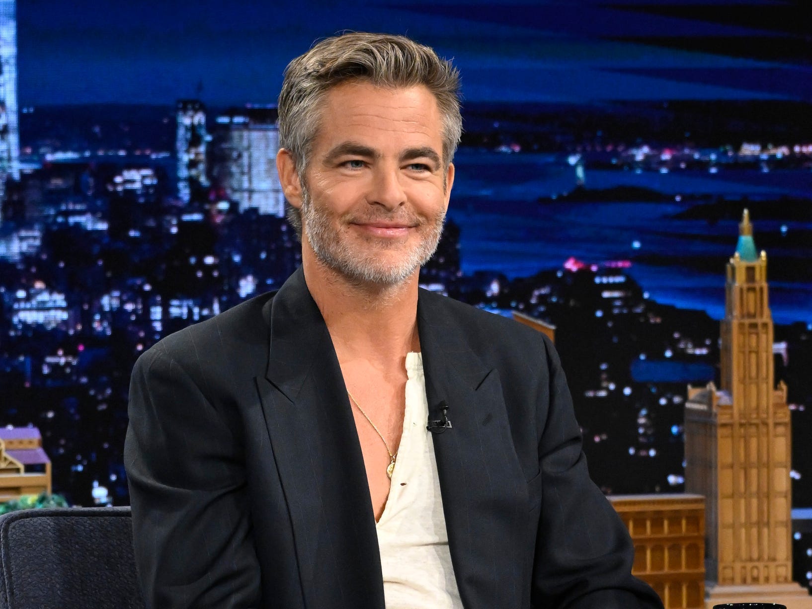 Pictured: Actor Chris Pine during an interview on Tuesday, October 8, 2024