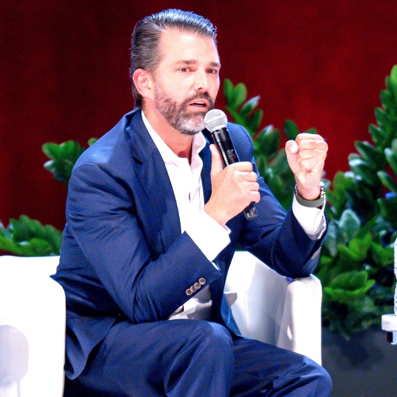 Donald Trump Jr. and Megyn Kelly speak onstage at Smart Financial Centre on October 23, 2025 in Sugar Land, Texas.