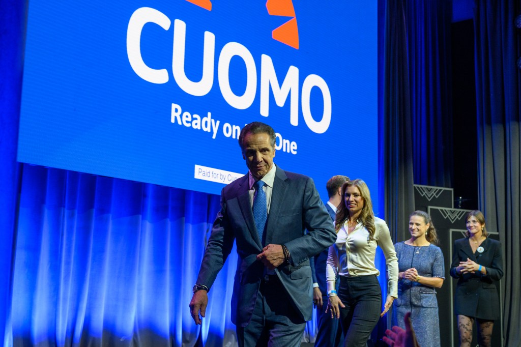 Andrew Cuomo walks off stage after delivering his concession speech in Midtown Manhattan.