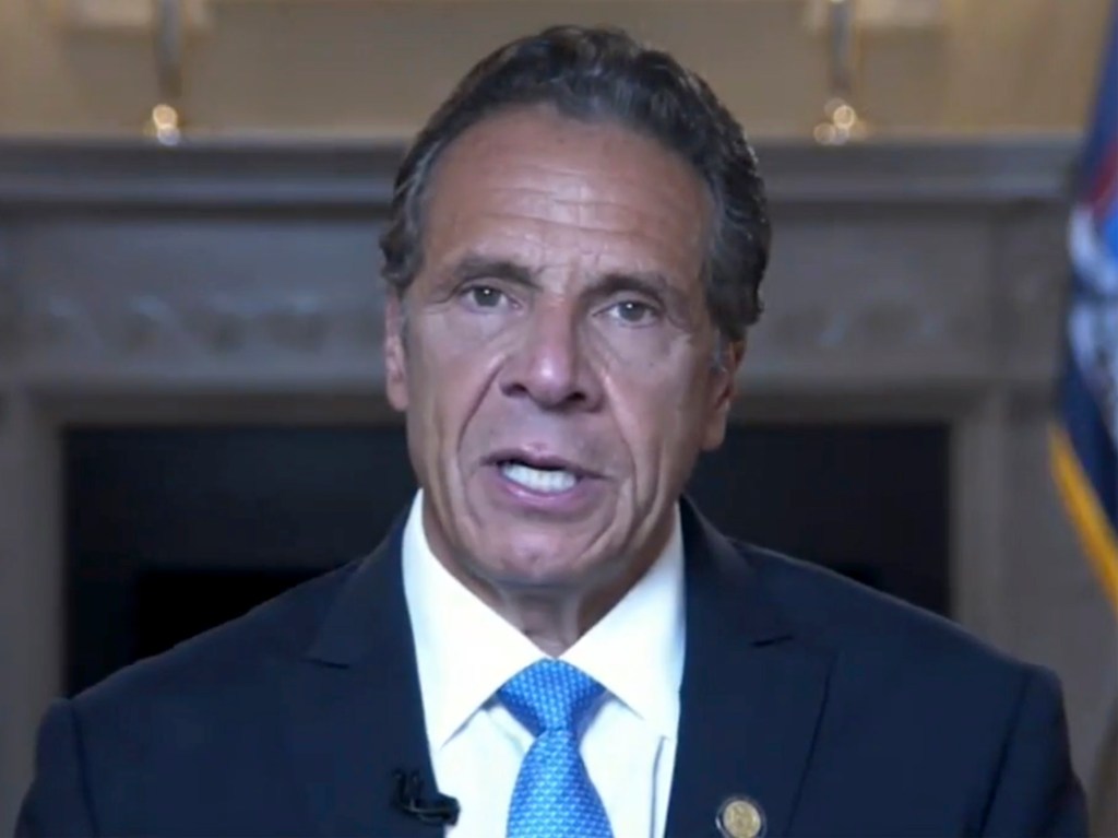 NY Gov. Andrew Cuomo delivers his farewell address after resigning from office on Aug. 23, 2021.