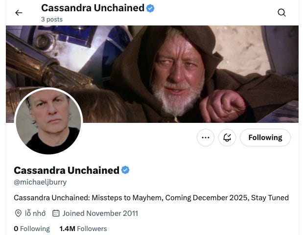 A screenshot of Michael Burry's banner image on X.