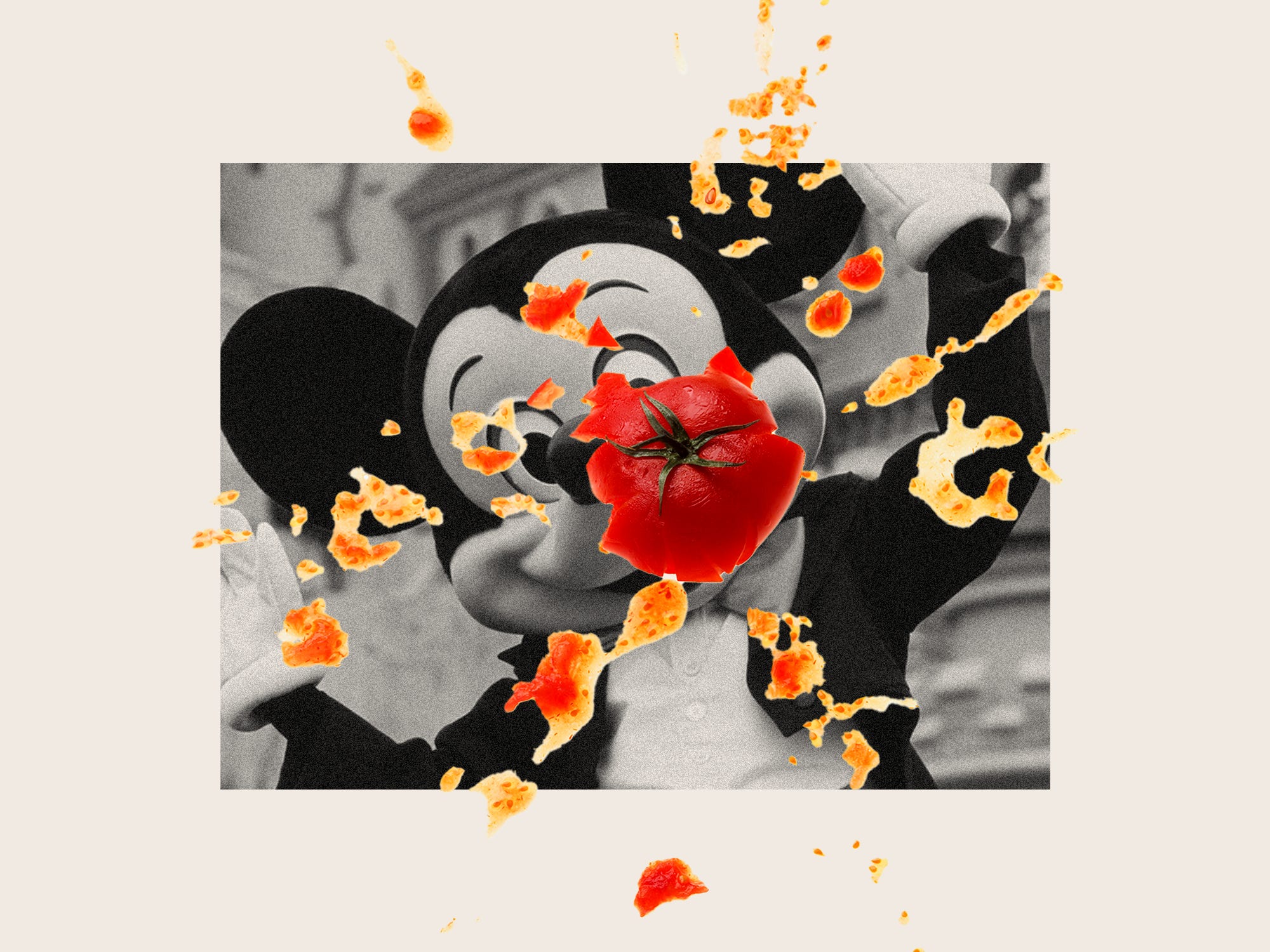 Mickey Mouse with tomato splat