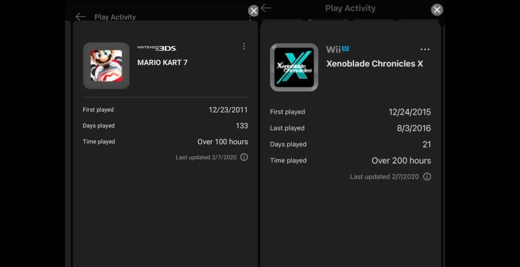 Nintendo Store Play History Tracker Page