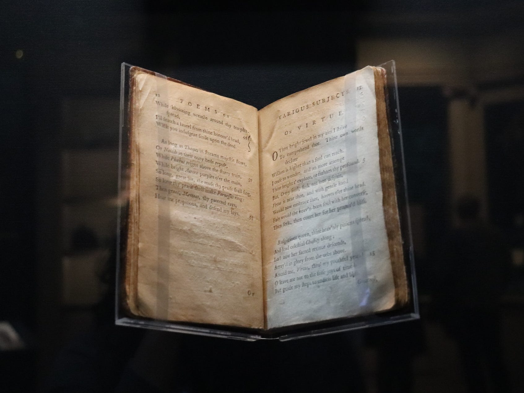 A first-edition book of poetry by Phillis Wheatley.