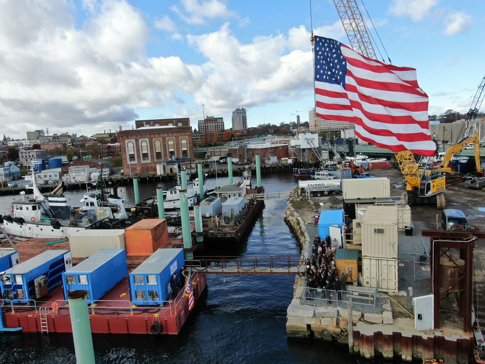 Blue Water Autonomy's autonomous test vessel docked in New Bedford, Massachusetts.