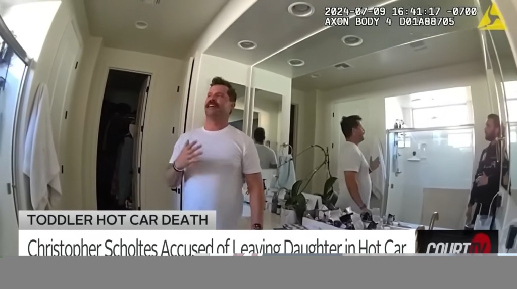 Christopher Scholtes speaking with an officer from a bodycam perspective.