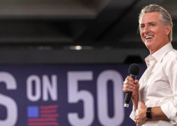 Newsom Caught Nabbing Ex-Wife Kimberly Guilfoyle’s MAGA Catchphrase