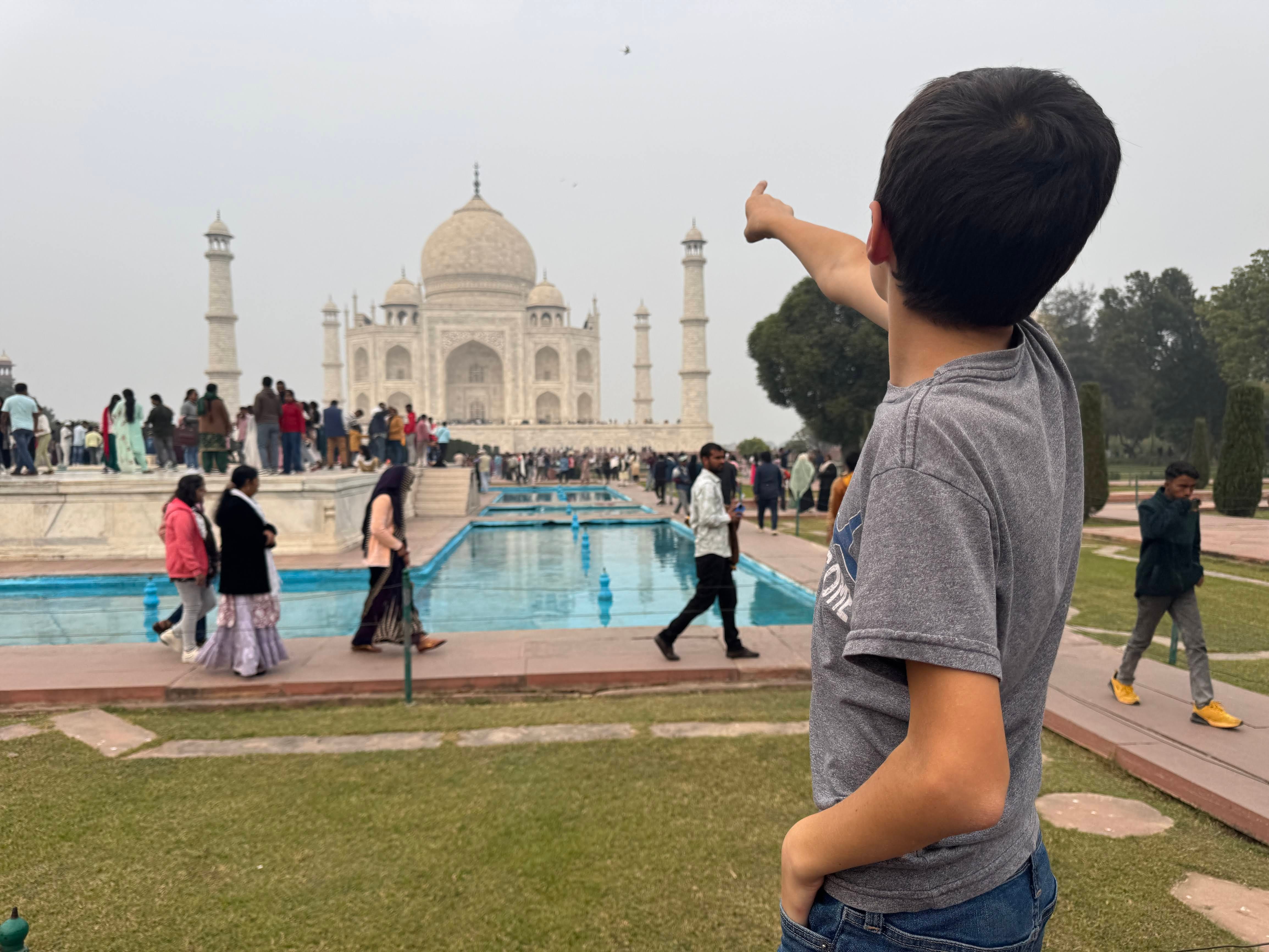 The author's son outside of the Taj Mahal in Agra, India.