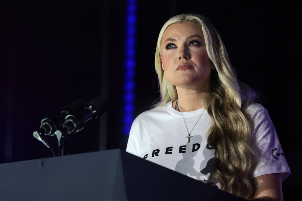 Erika Kirk speaks during a Turning Point USA event at the University of Mississippi on Oct. 29, 2025.