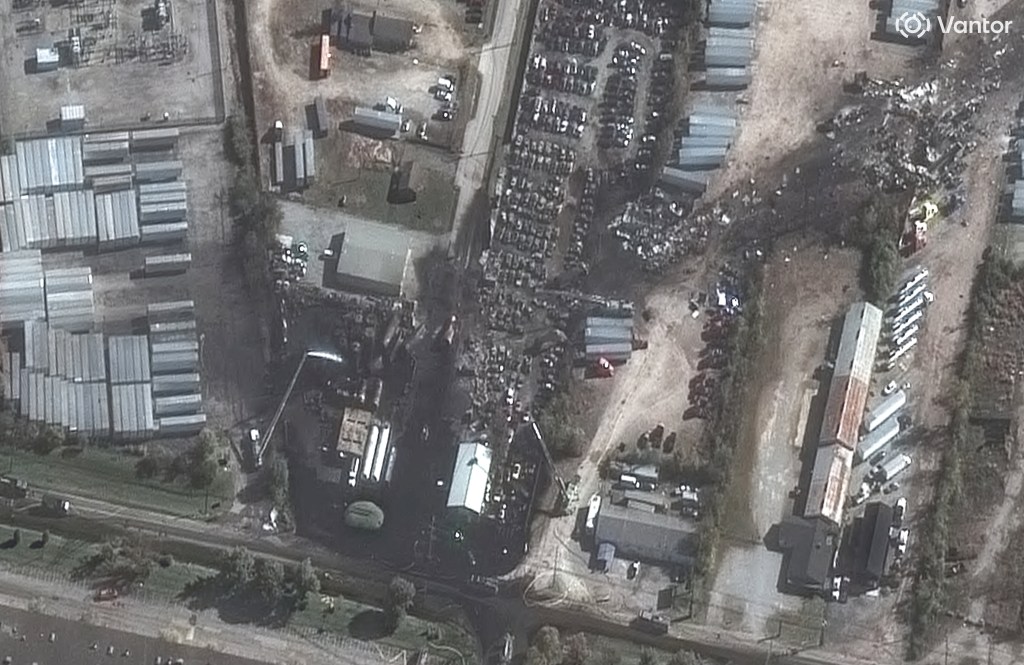 Satellite image showing the crash site of a UPS cargo plane at Muhammad Ali International Airport.
