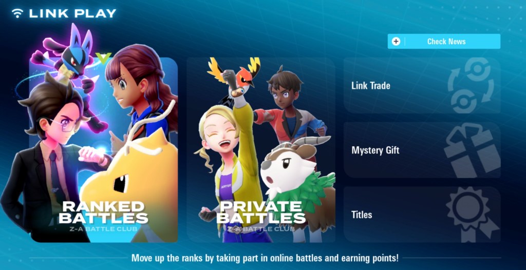 Pokémon Legends Z-A Link Play Menu