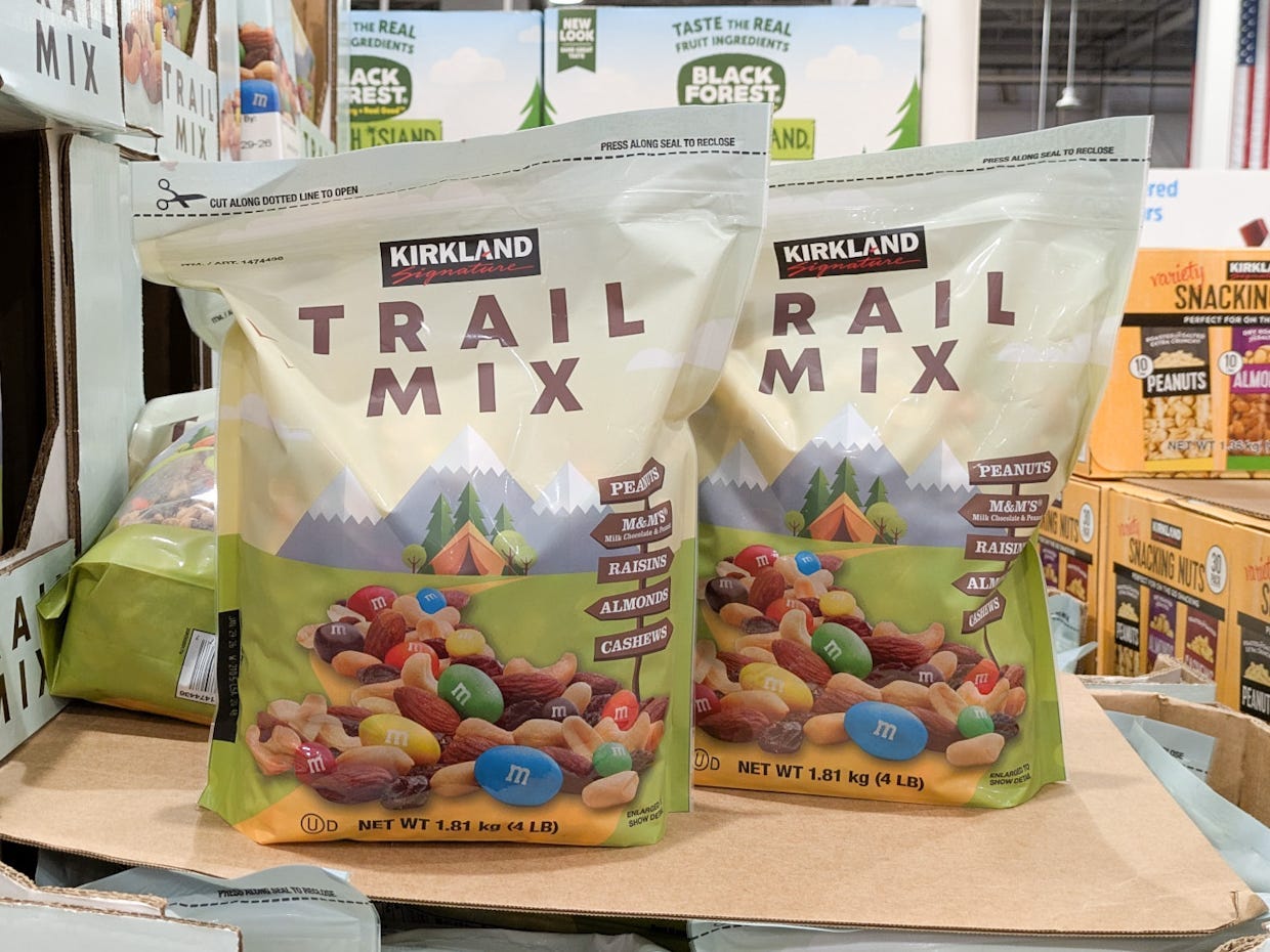 Bags of Kirkland Signature trail mix.