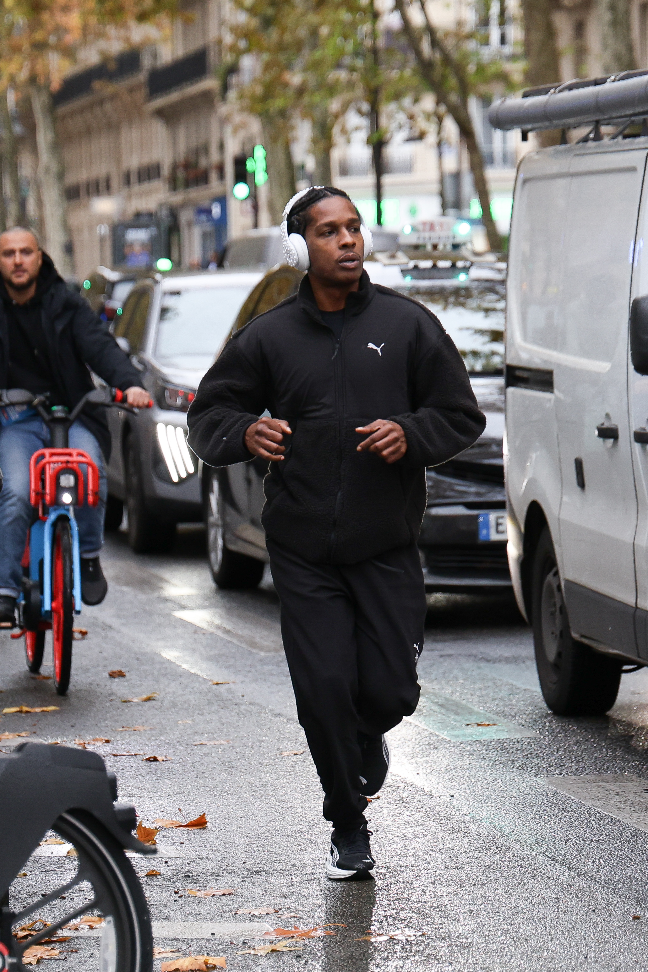 A$AP Rocky takes a jog (decked out in Puma) through the streets of Paris.