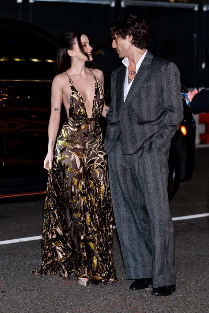 Newly engaged Dove Cameron and Damiano David are all smiles while arriving at the 2025 Glamour Women Of The Year Awards in NYC.