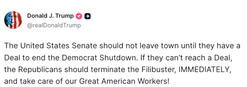 Trump Truth Social post